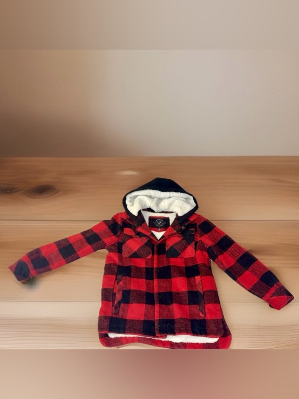Urban Republic Red Buffalo Checker, Sherpa Like Lining w Detachable Hood Jacket